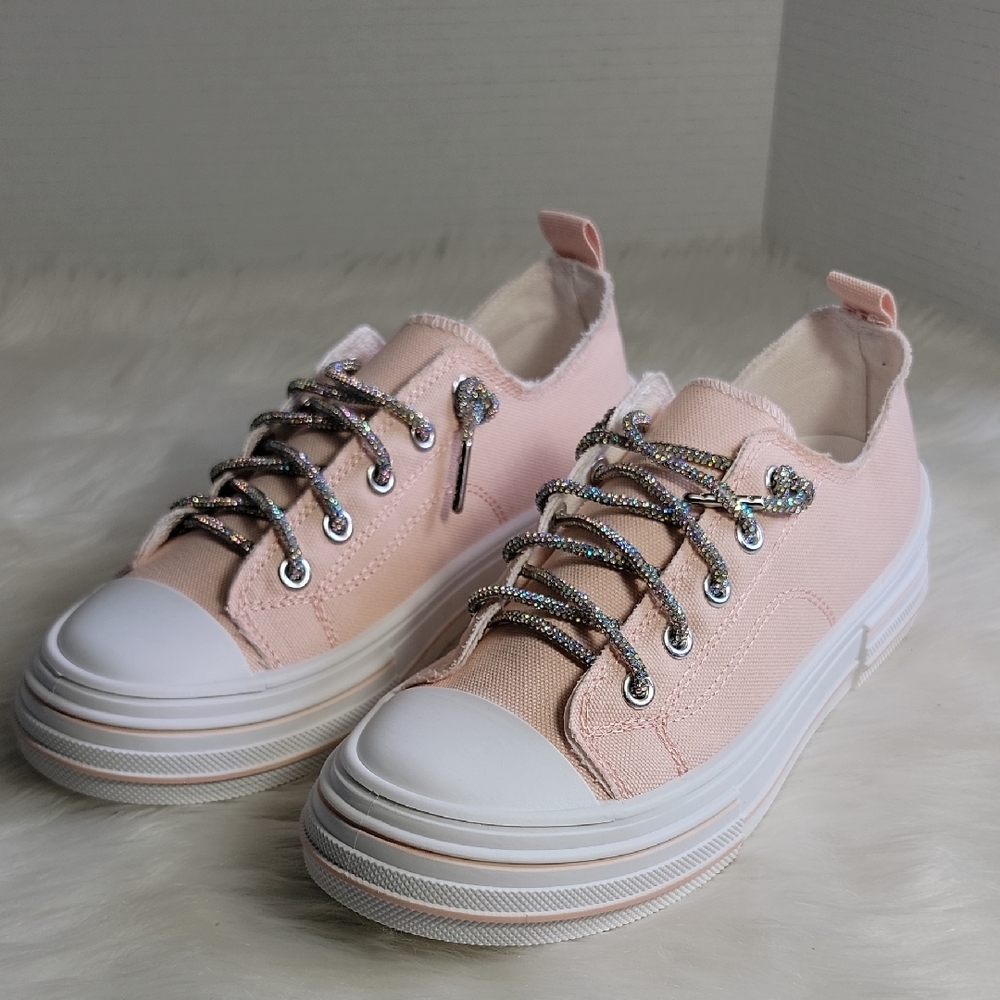 Very G Women's Pink  Bling Lace-Up Canvas Sneakers Size 8